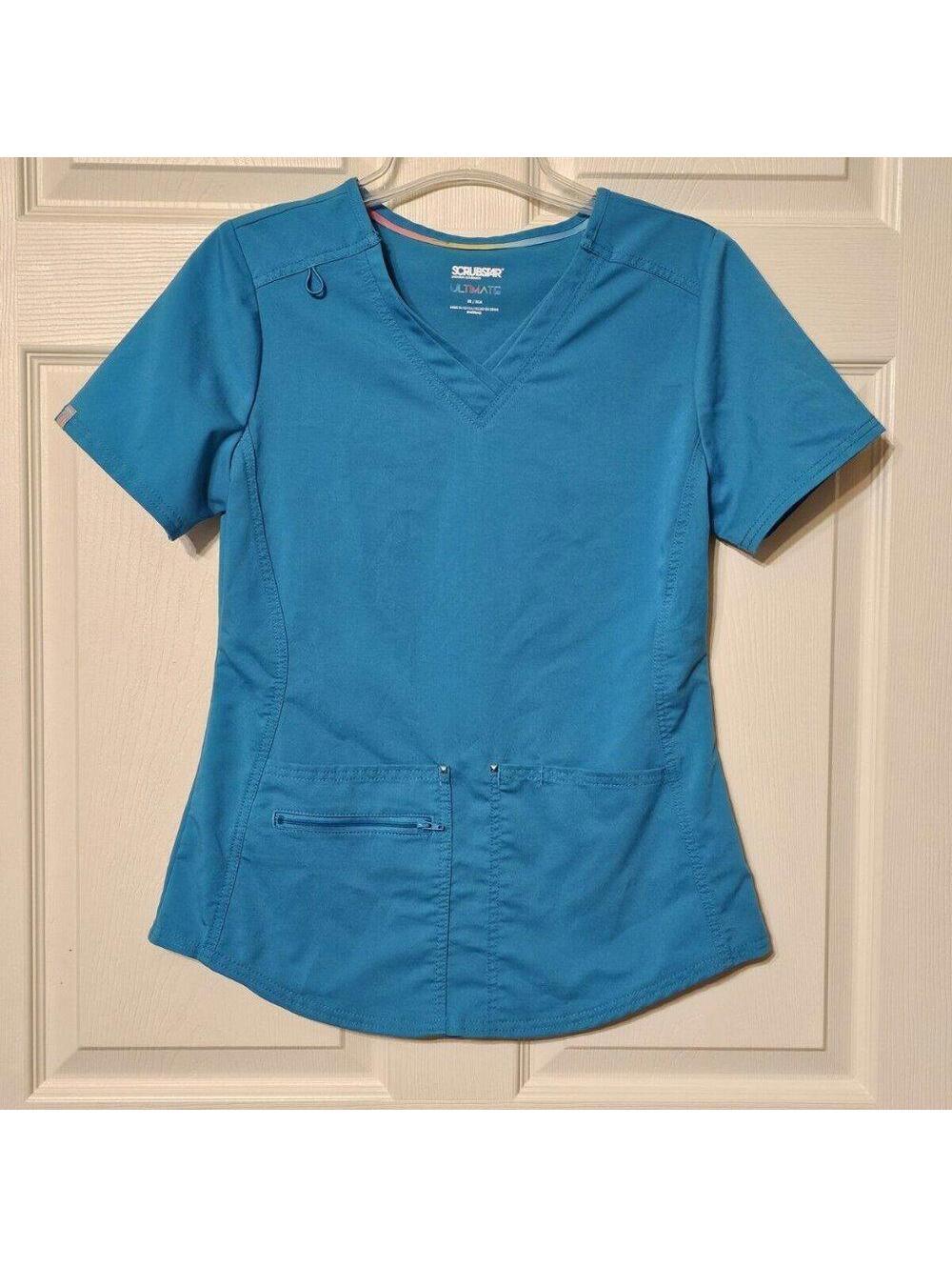 Scrubstar Scrub Top, size XS, Aquamarine Blue color  EUC